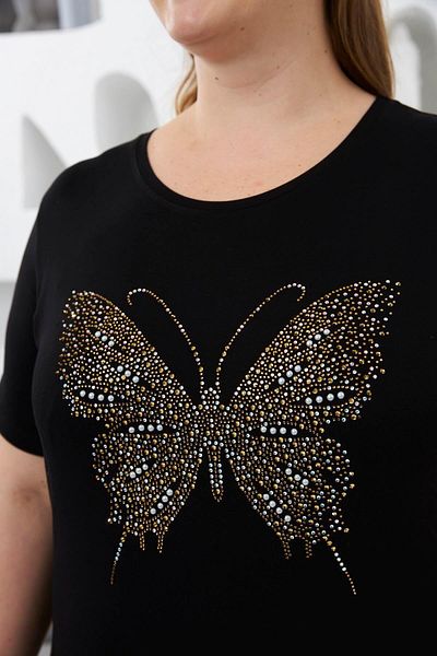 RMG Butterfly Stone Printed Large Size T-Shirt Black