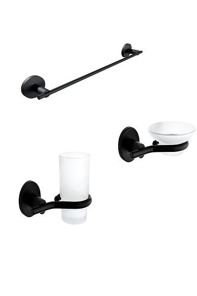 Zethome Nero Black 3 τεμαχίων ανοξείδωτη θήκη για πετσέτες-σαπουνάκι-θήκη οδοντόβουρτσας
