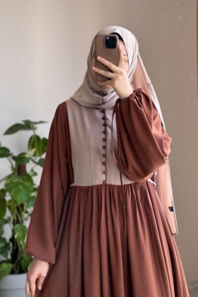 ANDE Φόρεμα Garni με κουμπιά - Μαύρο/Μπεζ