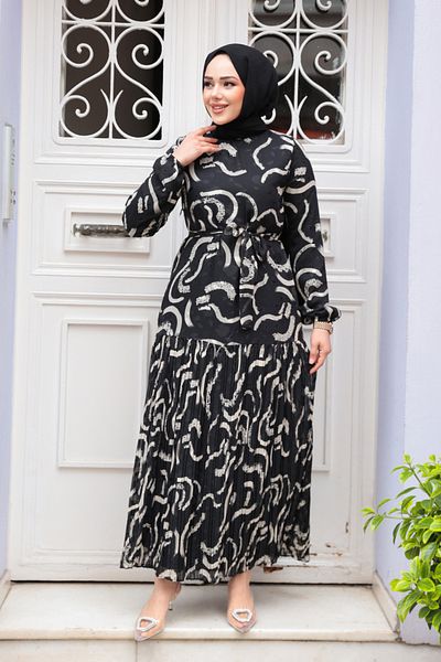 N.S NEVA STYLE Φόρεμα σιφόν με μοτίβο μαύρο χιτζάμπ 23772S