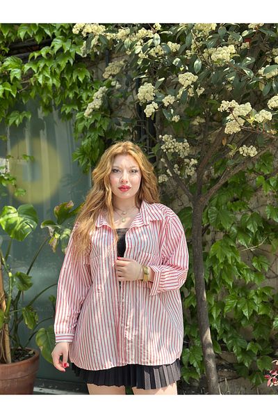 stcococix since 1990 Striped Oversize Shirt Double Pocket Twill Fabric