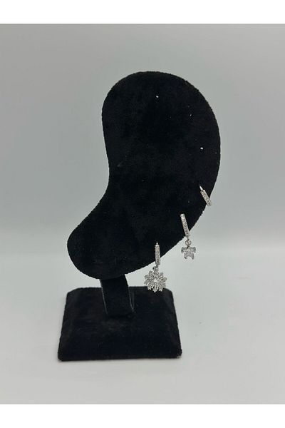 MyladyAccessoriess Zircon Stone Detailed Minimal Star Set Earrings Silver