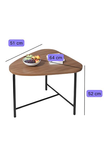 Herum Masuta de cafea triunghiulara, blat MDF, pentru living, Maro/Negru, 64 x 52 cm