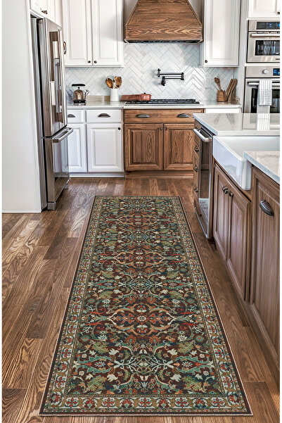 BigArts Home Klasik Desenli Şönil Yuvarlak Salon Mutfak Kilim Yolluk