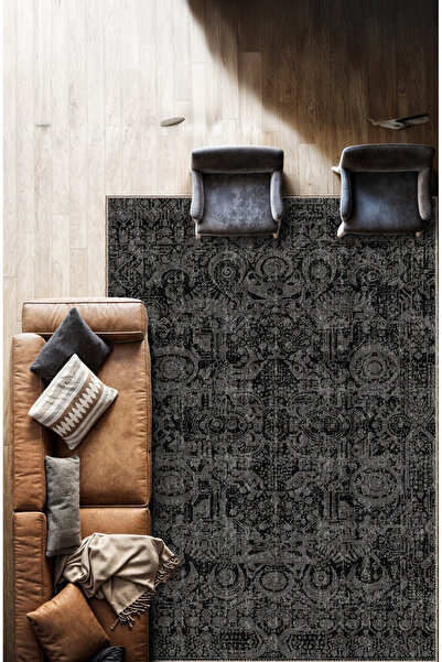 BigArts Home Vintage Siyah Eskitme Halı Derin ve Sofistike Tonlar Şık ve Mode...