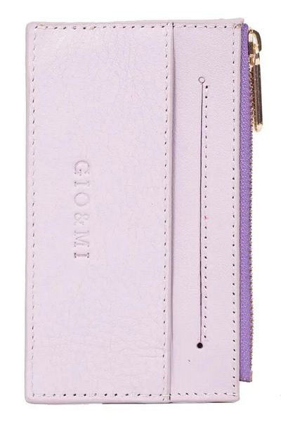gio&mi Davin Genuine Leather Coin Zipper Women's Men's Wallet Card Holder Lilac