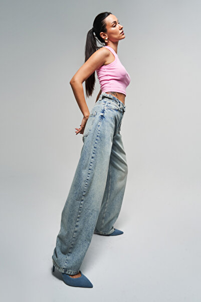 its basic Blugi de damă T.Kot Color Lotus 4s5-32 Super Baggy Fit 100% denim cu detaliu curea din bumbac