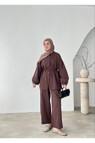 My Blog Barna Vanessa 100% pamut derékba kötött léggömb ujjú szett - 039