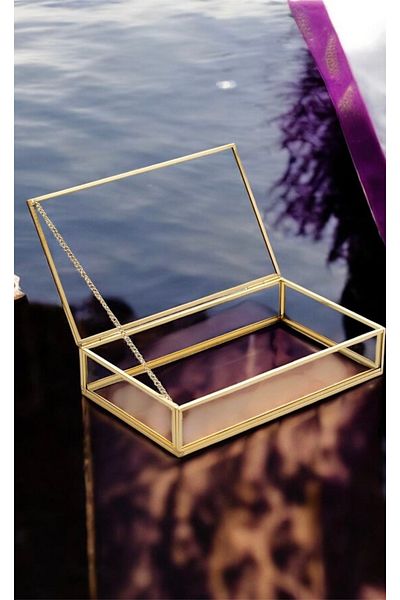 LeesHome Glass Lid Chest Promise Engagement Chocolate Box Small Size Gold