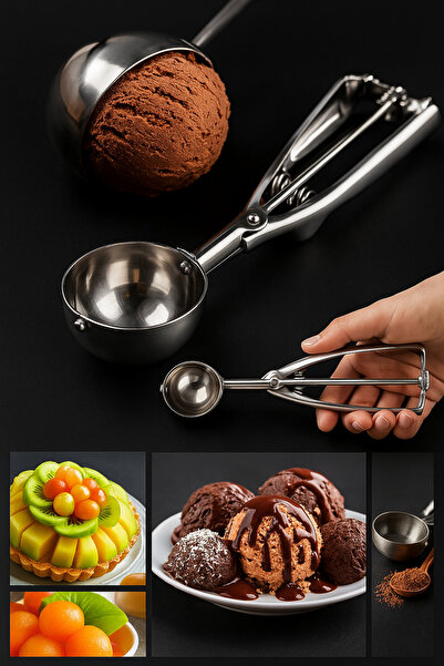 ARVALE Stainless Steel Ice Cream Serving Presentation Spoon Chrome - 21 cm