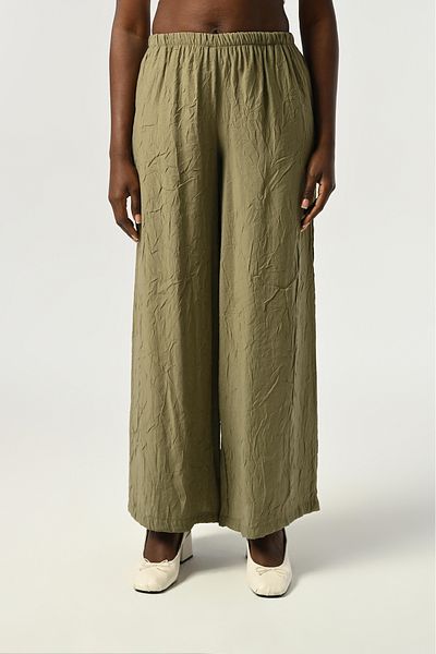 Orfeo Negro Women's Elastic Waist Loose Leg Crinkle Fabric Solid Color Pants