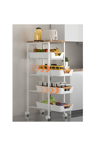Herum Raft mobil cu 4 rafturi glisante, blat MDF, alb/maro, 23,5 x 38 x 81,5 cm