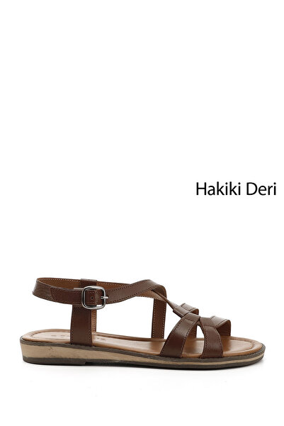 GÖNDERİ(R) Γυναικεία πέδιλα καφέ από γνήσιο δέρμα