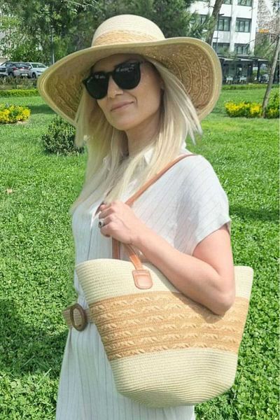 Uniquetrenders Γυναικεία τσάντα ώμου με έθνικ σχέδιο από ψάθινη καλοκαιρινή τσάντα παραλίας