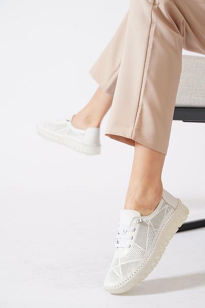 Moda Pie Payes Sole Stitching Laser Genuine Leather Women's Shoes White Skin