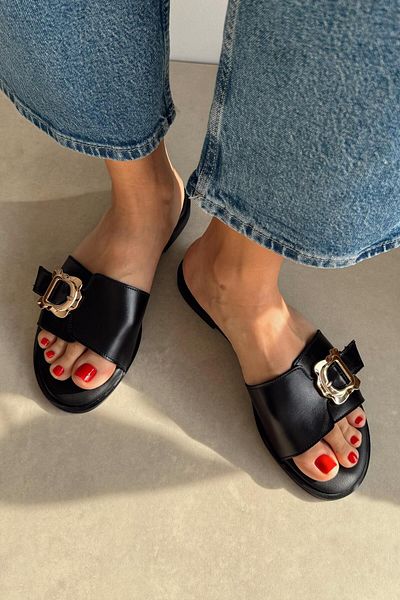 nope21shoess Παντόφλες Ghost Black από γνήσιο δέρμα
