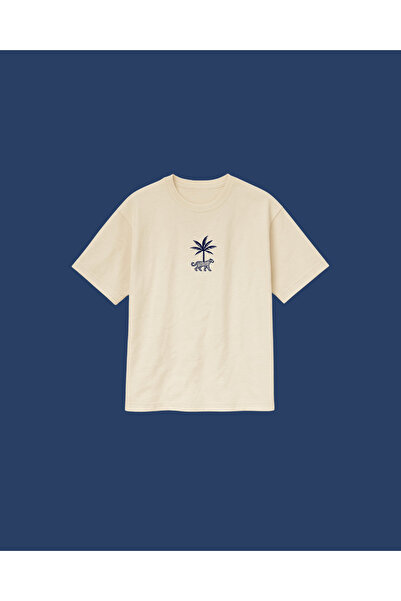 Altair Tr Beige Color Cheetah and Palm Printed Oversize Unisex T-Shirt T-Shirt