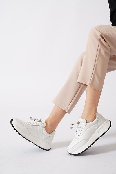 Moda Pie Fermas Rubber Bond Genuine Leather Women's Sports Shoes White Skin