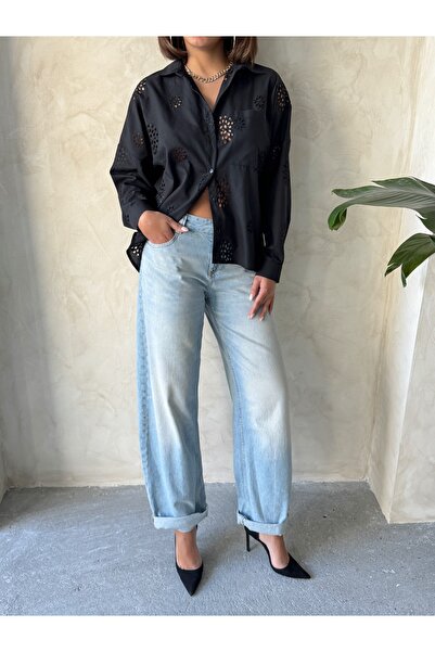 Miss Allos Жіноча сорочка з вишивкою, одним кишенею та довгими рукавами