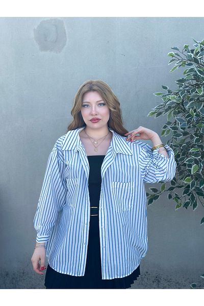 stcococix since 1990 Striped Oversize Shirt Double Pocket Twill Fabric