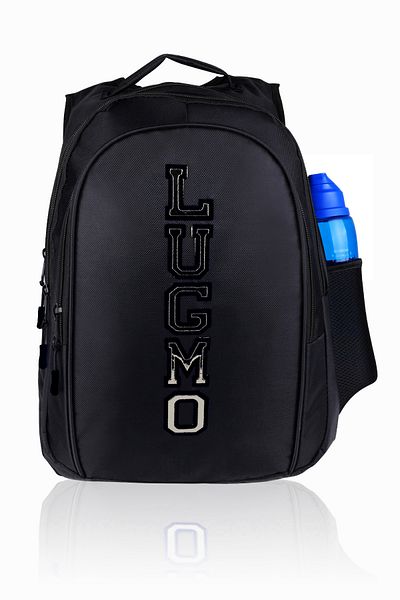 LUGMO Junior High School and High School Bag - Black with Three Compartments, Lining and Pads, Embroidery