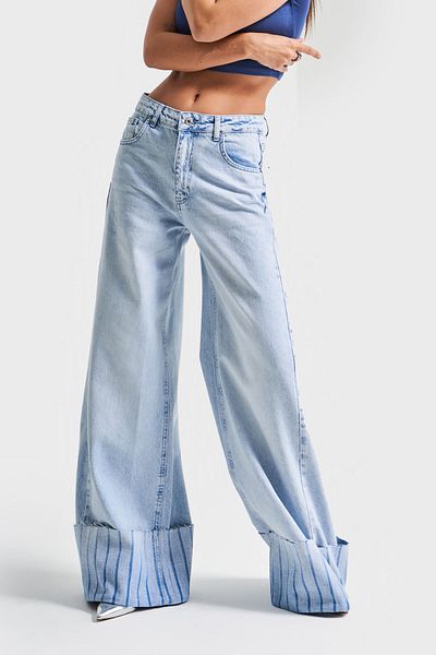 its basic Blugi de damă Culoare 4s5-3 Palazzo Fit Detaliu picior 100% bumbac Jeans denim cu talie medie