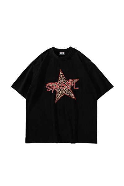 Bak Moda Star Girl Štampano Oversize kroj Unisex crna majica