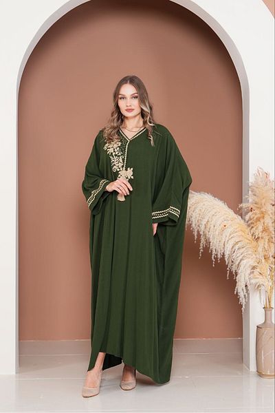 My Blog Khaki Single Collar Embroidered Large Size Dress - 2002