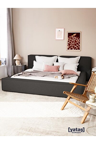 Genel Markalar Most Mollior Bazalı Karyola Koyu Antrasit Keten Kumaş 180x200 cm. Yatak İçindir