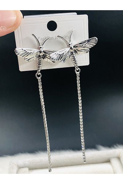 DS DİAMONDSHOP Earrings Zircon Stone Butterfly Hanging Model New Season Bykp- 202505845
