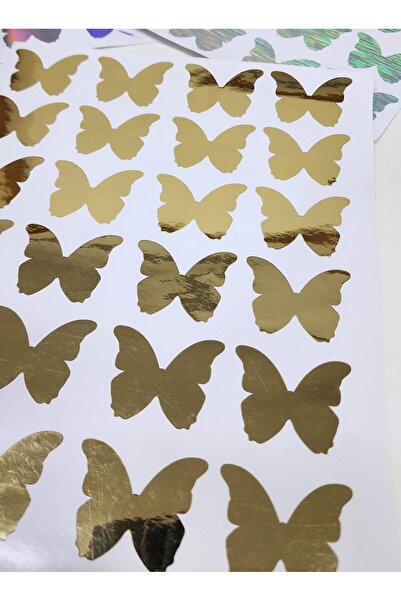 happy mountains Yapışkanlı Sticker Kelebek Şekilli Sticker Etiket Parlak Gold...