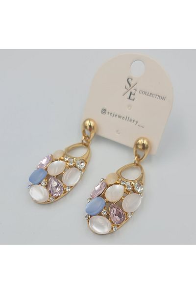 SE Jewellery Collection Selin Ersoy Colorful Stone Dangle Earrings – Pin Model, Stylish and Sparkling (4.7 X 1.8 cm)
