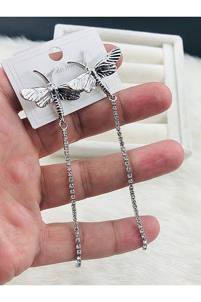 DS DİAMONDSHOP Earrings Zircon Stone Butterfly Hanging Model New Season Bykp- 202505845