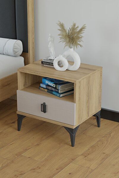 tino furniture Cardi Modern Tek Çekmeceli Raflı Komodin 53cm