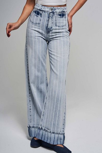 its basic Blugi de damă cu dungi Culoare 4s5-3 Staright Fit Buzunar Detaliat 100% Koton Tesatura specială Denim Jean