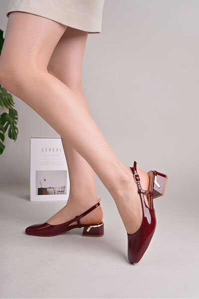 SOFT JAZZ Blunt Toe Thick Heeled Burgundy Patent Leather Summer Women's Shoes