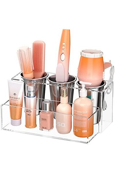 Generic Clear Acrylic Hair Tool Organizer – Countertop Holder for Hair Dryer, Styling Tools, Accessories
