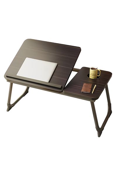 Herum Masa laptop MDF, cu suport pentru pahare, inclinare reglabila, neagra, 60 x 32 x 25 cm