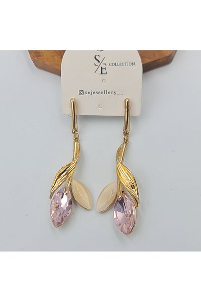 SE Jewellery Collection Selin Ersoy Stylish Pink Stone Dangle Earrings – Gold Color, Elegant and Stylish Design (6 X 1.8 cm)
