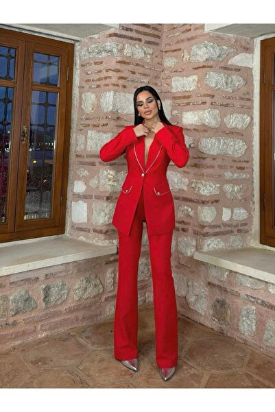 LOBOLIC Women's Suit with Stone Collar - Double Bottom and Top Set