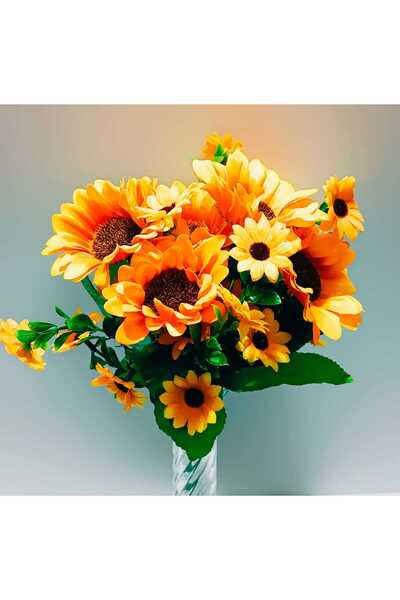 OSO HOME 1 buchet de floarea soarelui artificială, 30 cm, 13 flori, 7 ramuri