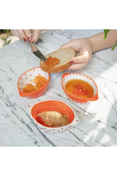 PINKU Ceramics Crimson Oval Handmade Ceramic 3-Piece Breakfast Set- (for Sweet,Recel, Olive, Cheese and Cerez)
