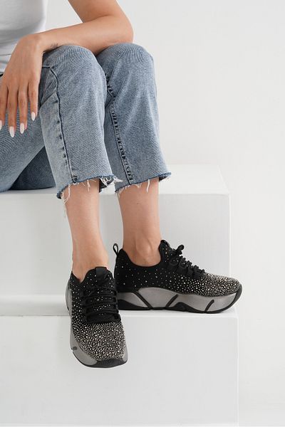 Beyond Women's Black Platinum Stone Detailed Sports Sneaker 4.5cm Byndrsl400