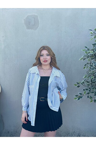 stcococix since 1990 Смугаста сорочка оверсайз з двома кишенями з бурюканової тканини