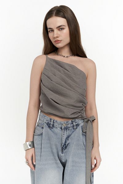MAİ COLLECTİON Calista Tie-Up Gray Crop