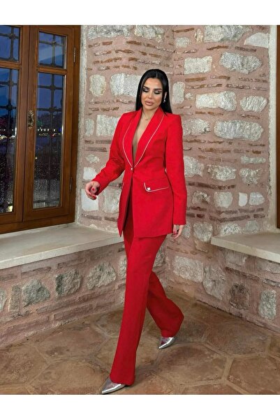 LOBOLIC Women's Suit with Stone Collar - Double Bottom and Top Set