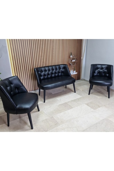 Azra Aksesuar Deri Çay Seti Koltuk Takımı - Bekleme Salonu - Cafe Mobilya - Ofis Mobilya - Balkon Mobilya