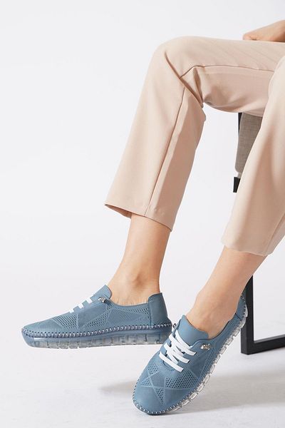 Moda Pie Pantofi ocazional dama din piele naturala albastru denim