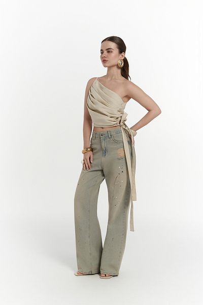MAİ COLLECTİON Calista δεμένο μπεζ Crop
