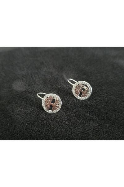 ErdoğanSilver 925 Ayar Gümüş Hayat Ağacı Küpe - Zirkon Taşlı, Rodyum Kaplama, Hediyelik Şıklık